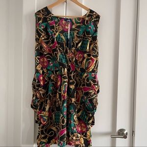 Tulip style dress with bold print multicolor design